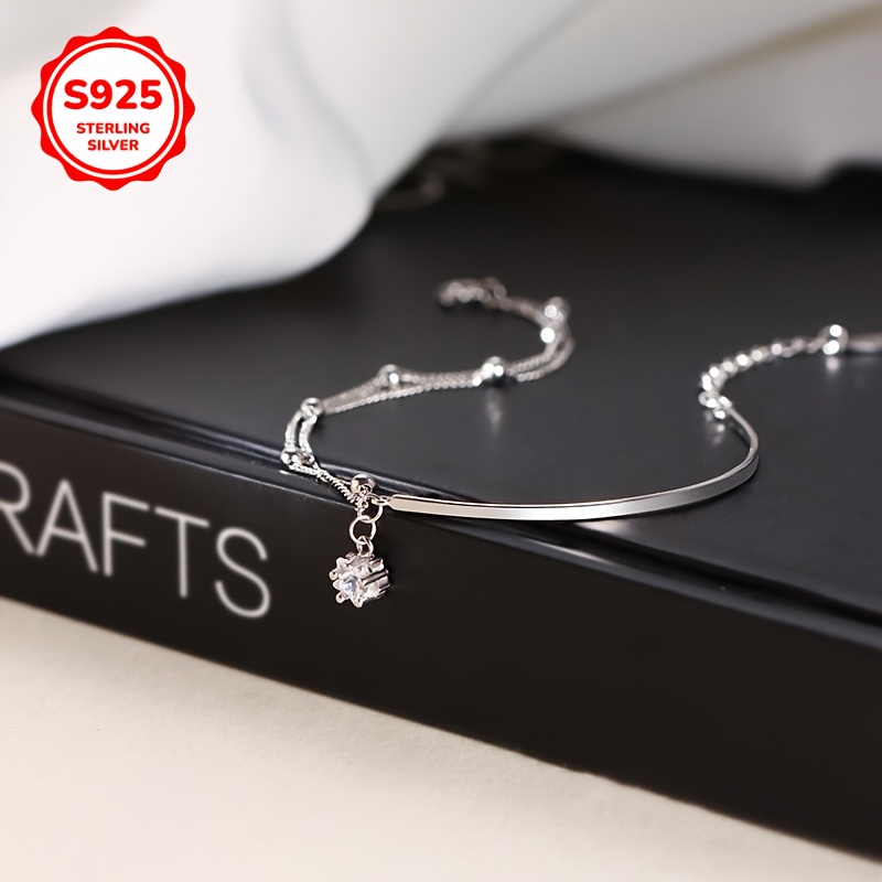 S925 Silvery Star Zirconia Bracelet Double Layer Chain